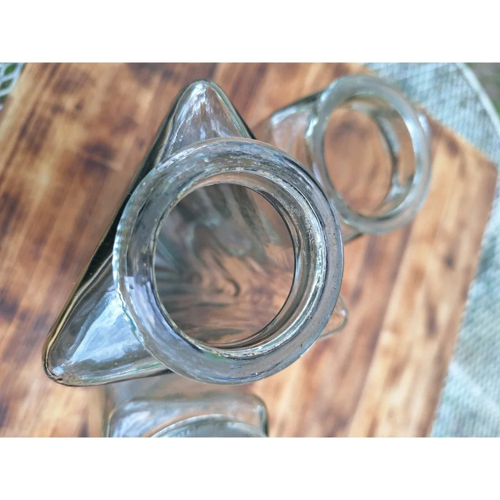 Vintage 1 Triangular 2‎ Square Thick Green Clear Glass Flower Vase Kitchen Jars